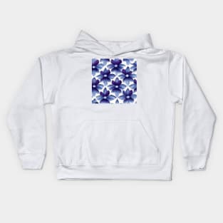 Vintage looking purple and blue flowers on a white background. Kids Hoodie